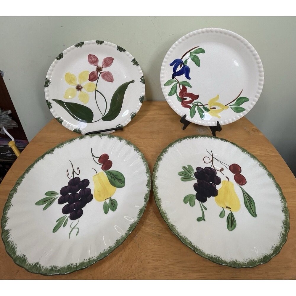 Lot of 4 Vintage Blue Ridge Southern Potteries 9 1/4" Plates Hand Painted Floral